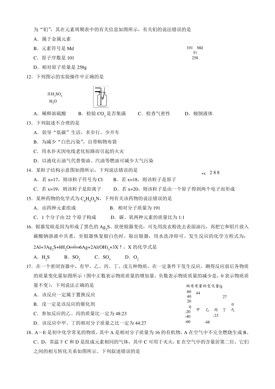 2019年云南省中考化学试题与答案_第2页