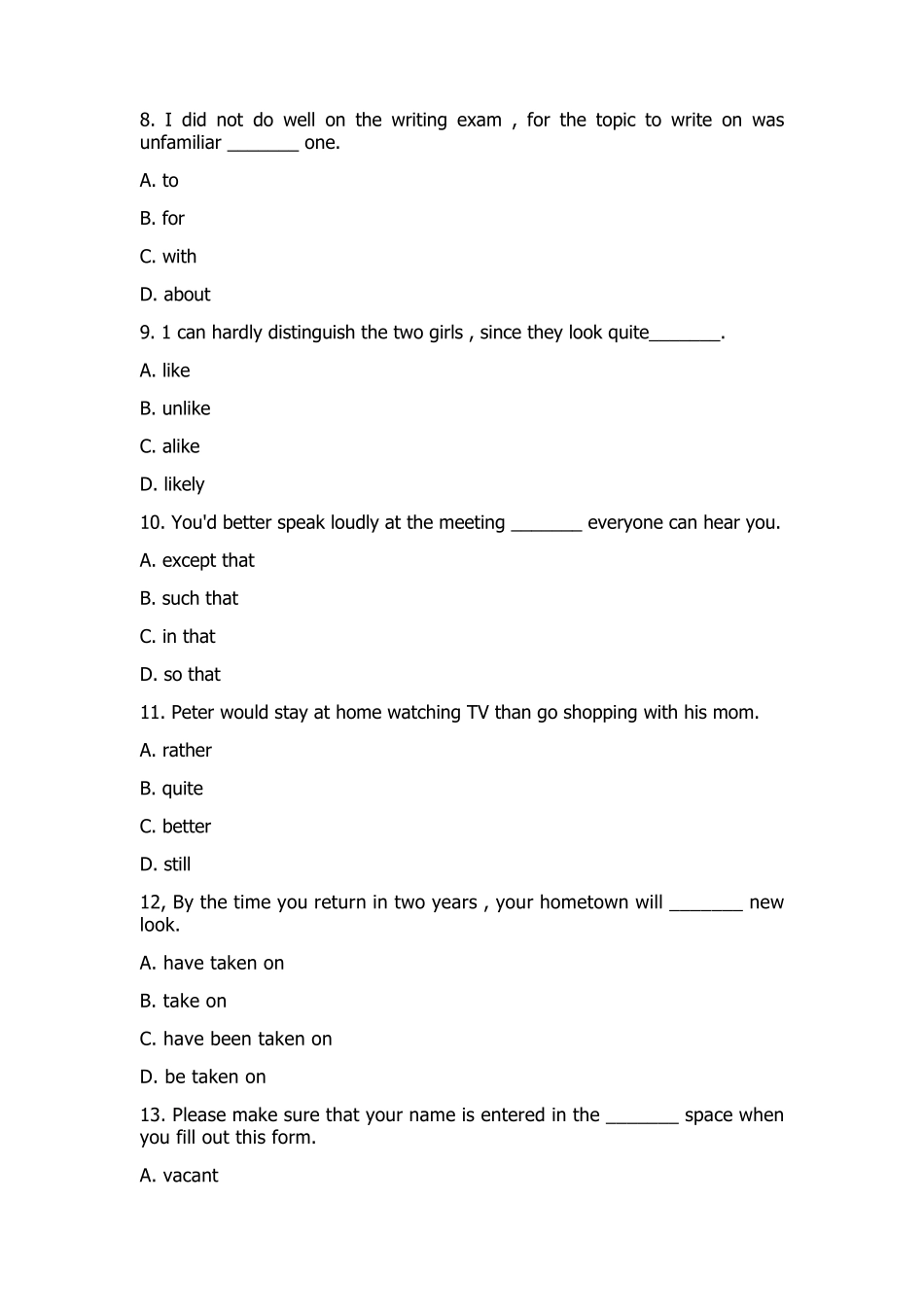 2019年全国成人高考英语真题及答案_第2页