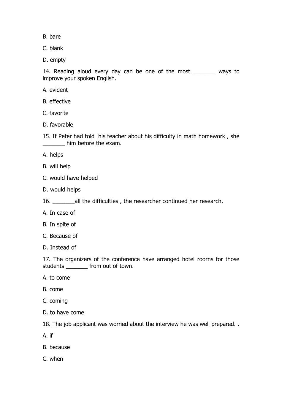 2019年全国成人高考英语真题及答案_第3页