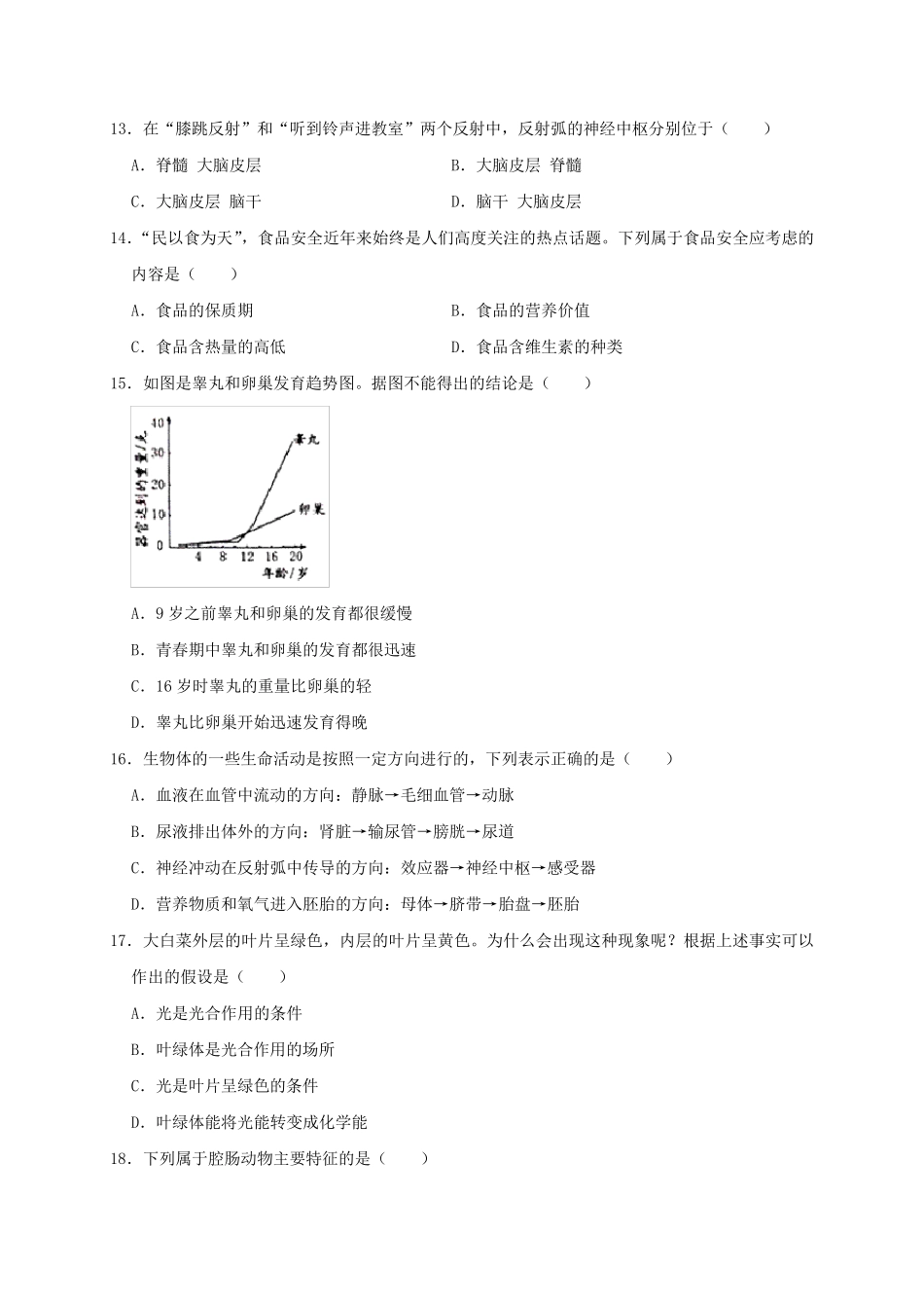 2019年山东省威海市中考生物试题_第3页