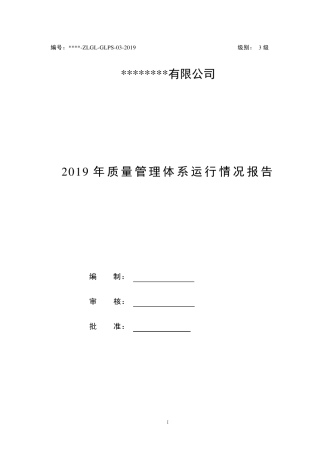 2019年质量管理体系运行情况报告(GJB9001C)