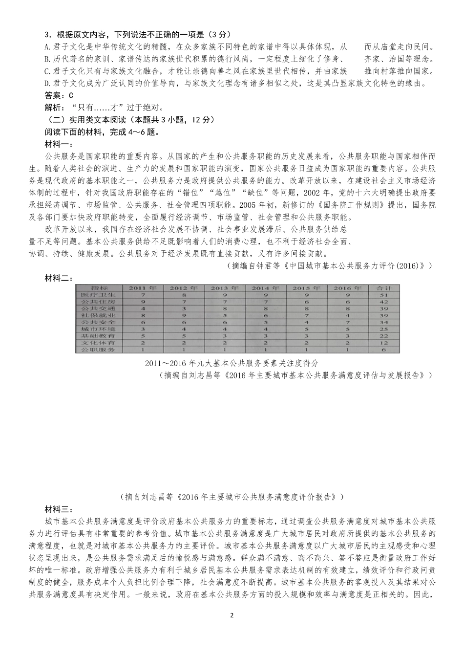 2019年贵州省适应性考试语文试题和答案(详细解析)_第2页