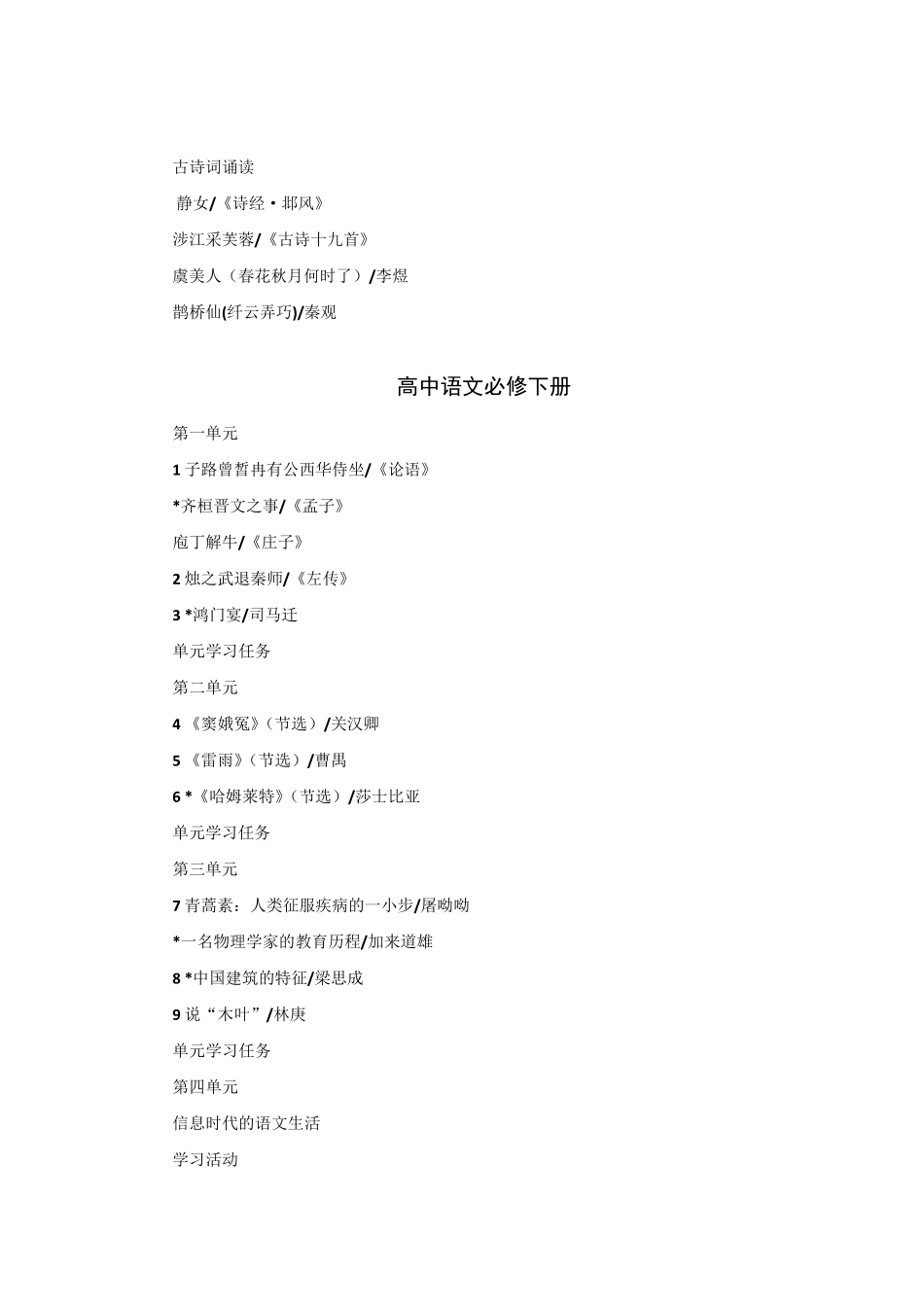 2019年部编高中语文新教材目录_第3页