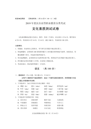 2019年重庆市高职分类考试招生试题文化素质