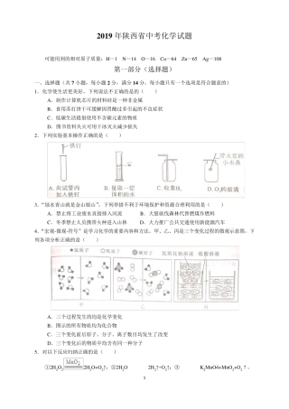 2019年陕西省中考化学试题及参考答案(word解析版)