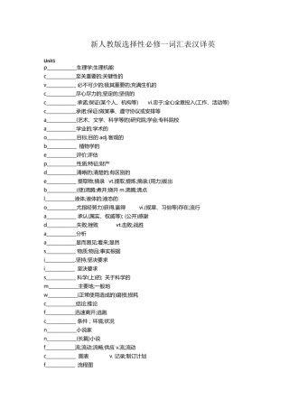 2019新人教版高中英语选择性必修一词汇表汉译英