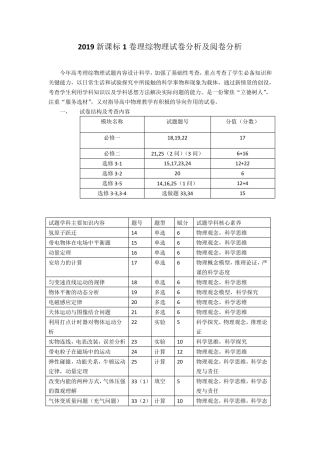 2019新课标1卷理综物理试卷分析及阅卷分析