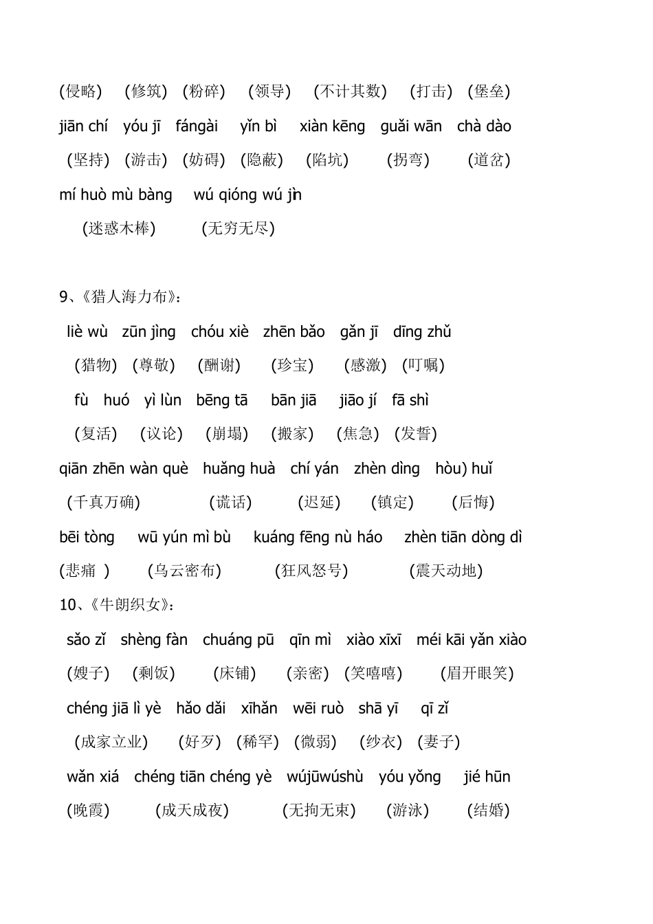 2019最新部编版五年级上册语文词语表带拼音_第3页