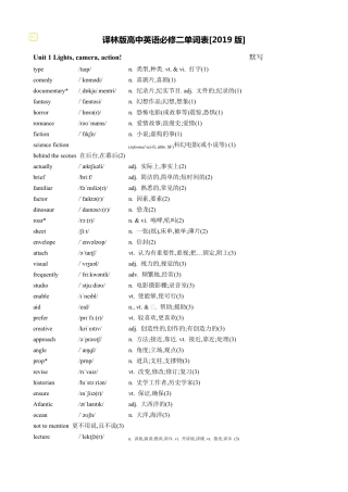 2019译林版高中英语必修二单词表