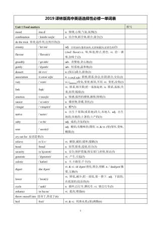 2019译林版高中英语选择性必修一单词表