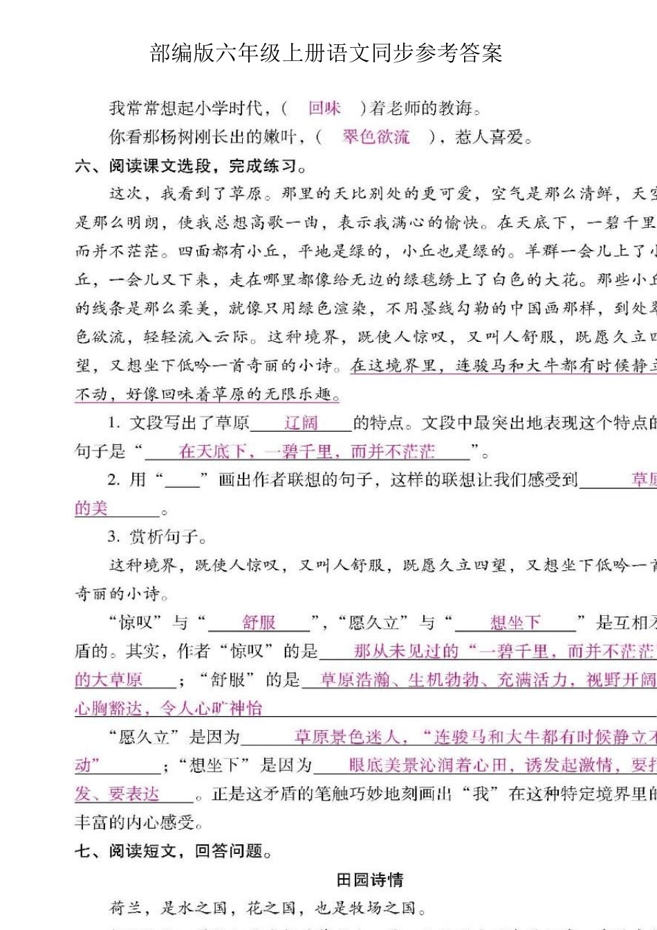 2019部编版六年级上册语文全册同步参考答案_第2页