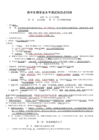 2019高中生物学业水平测试知识点归纳总结