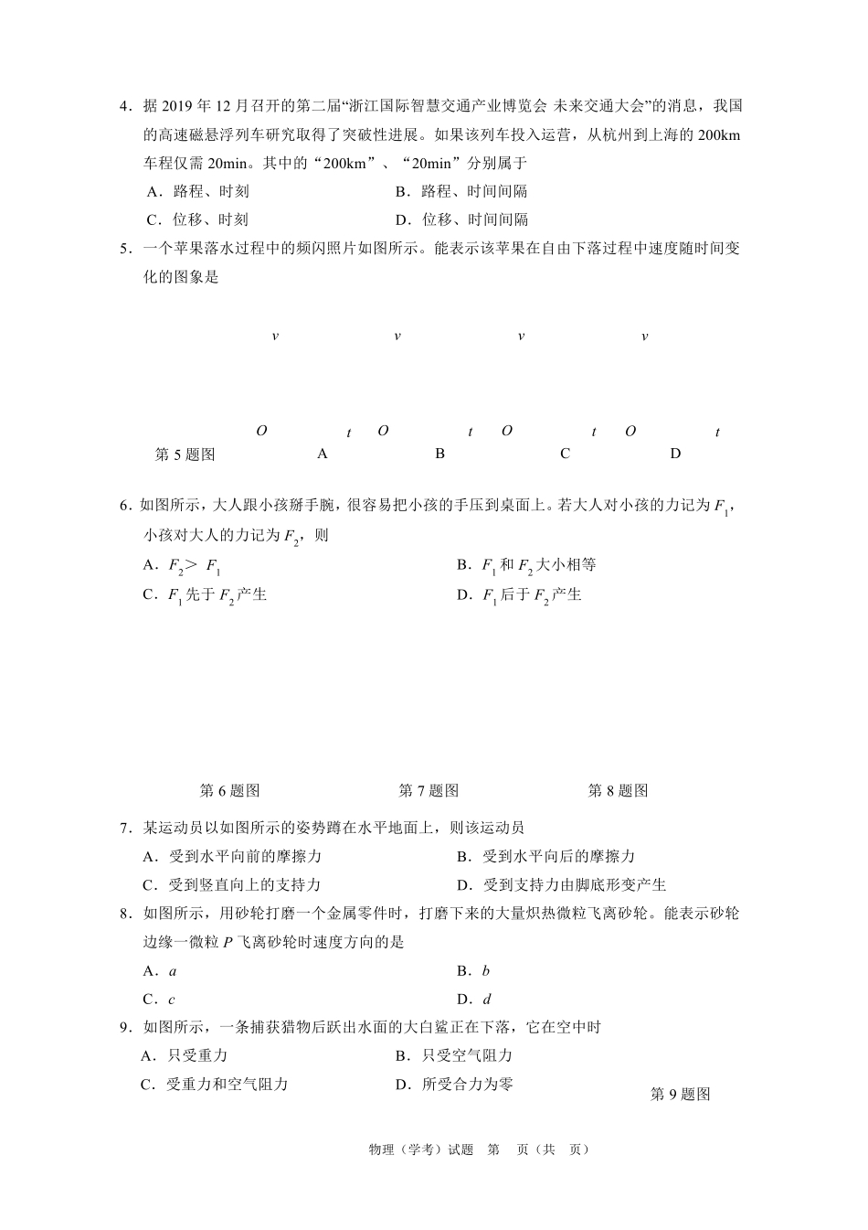 20201浙江省高中物理学考试题_第2页
