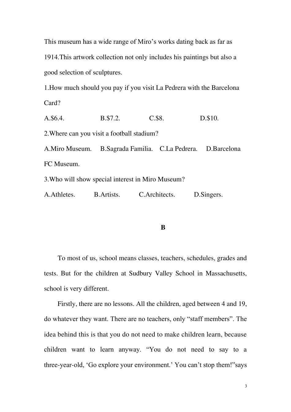 20202021高一英语月考试卷_第3页