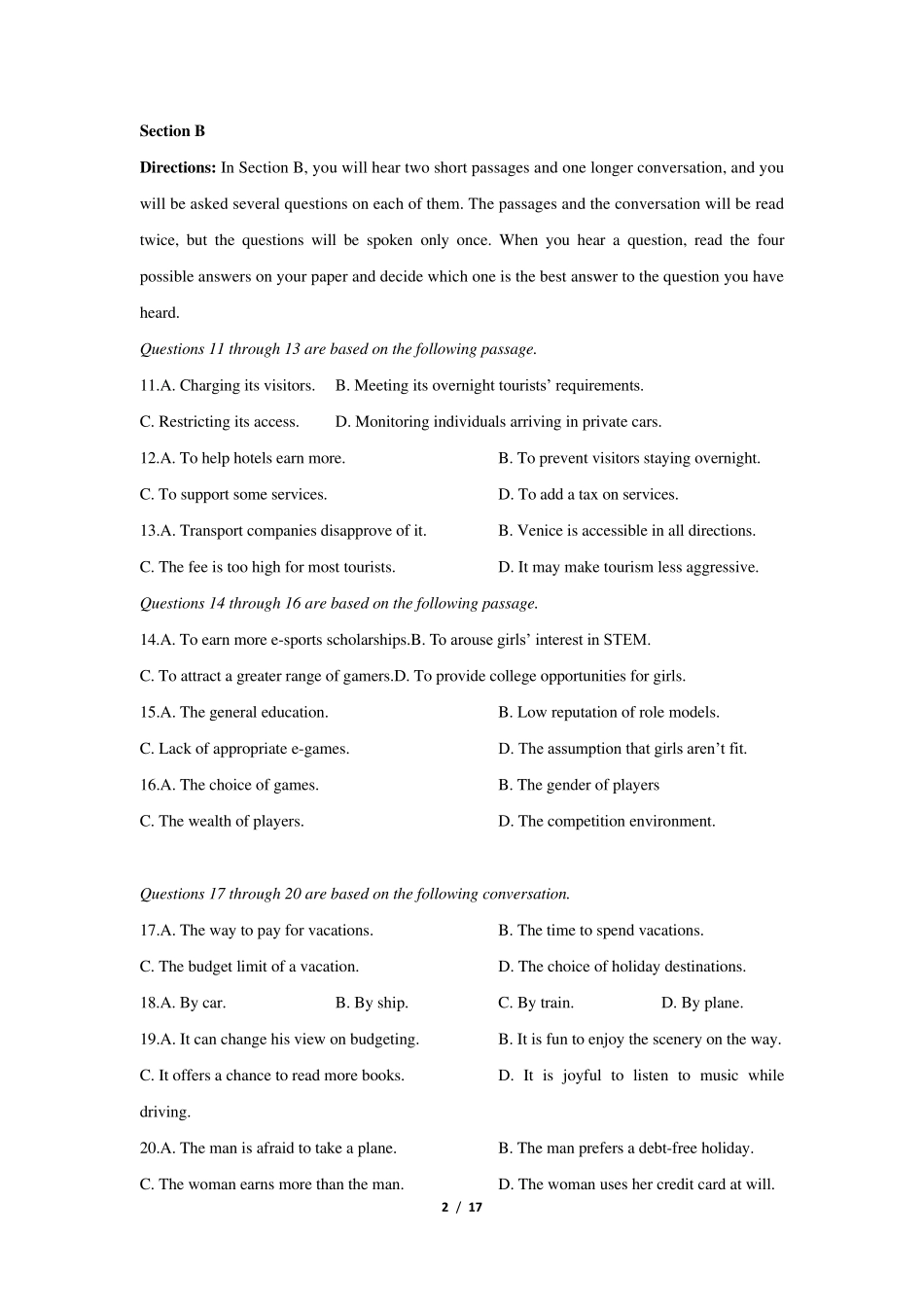 2020上海崇明高三英语二模试卷及答案_第2页