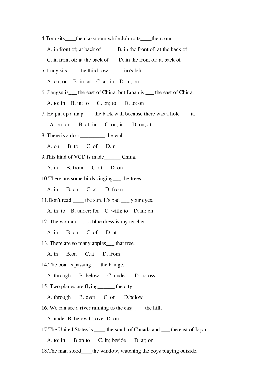2020中考英语介词专题练习题_第3页