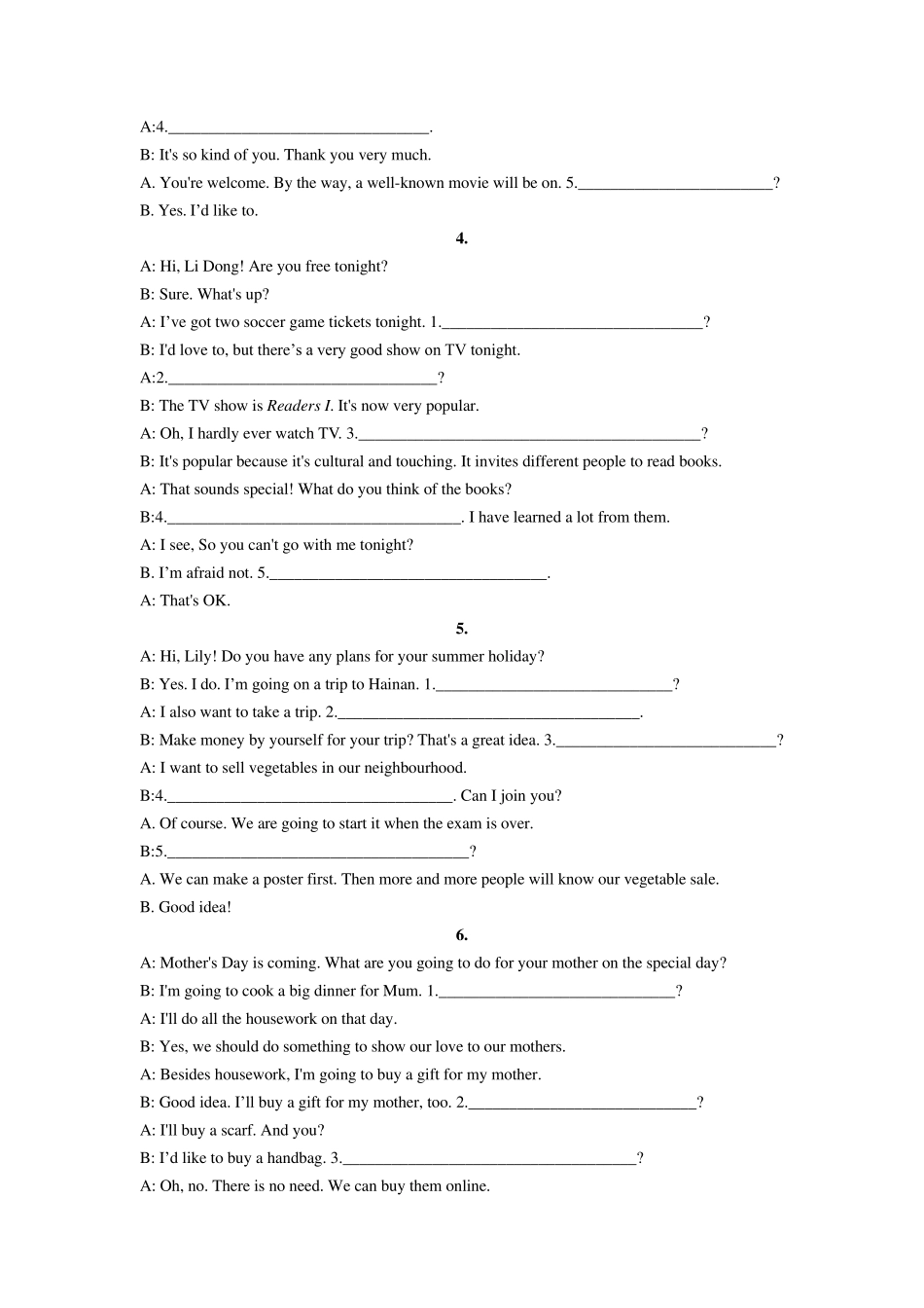 2020中考英语备考补全对话练习试题_第2页