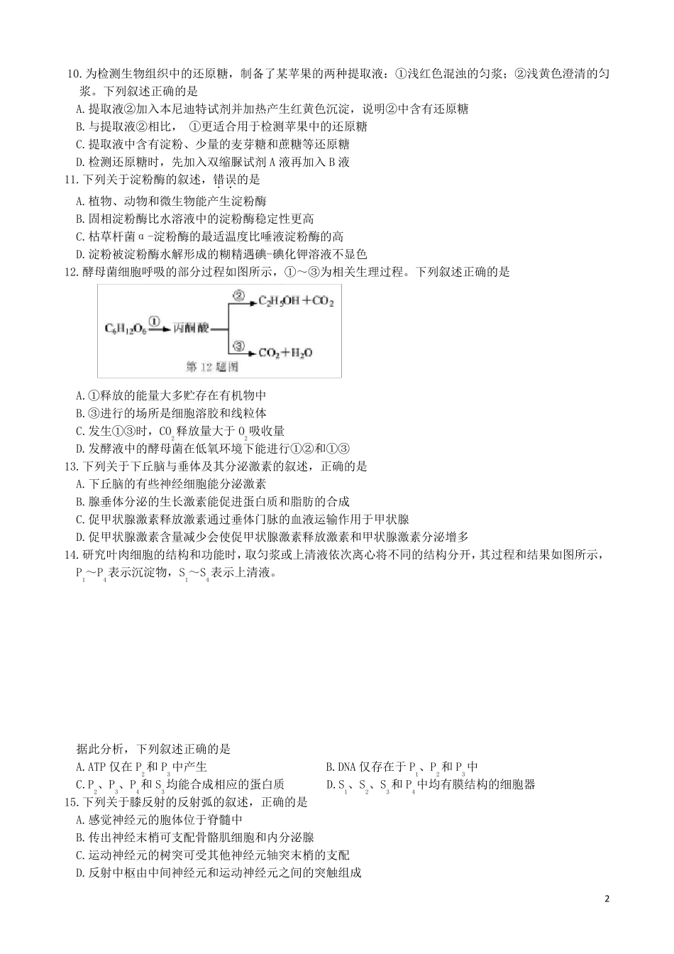 2020年1月浙江省普通高校招生考试选考科目生物学试题及参考答案_第2页