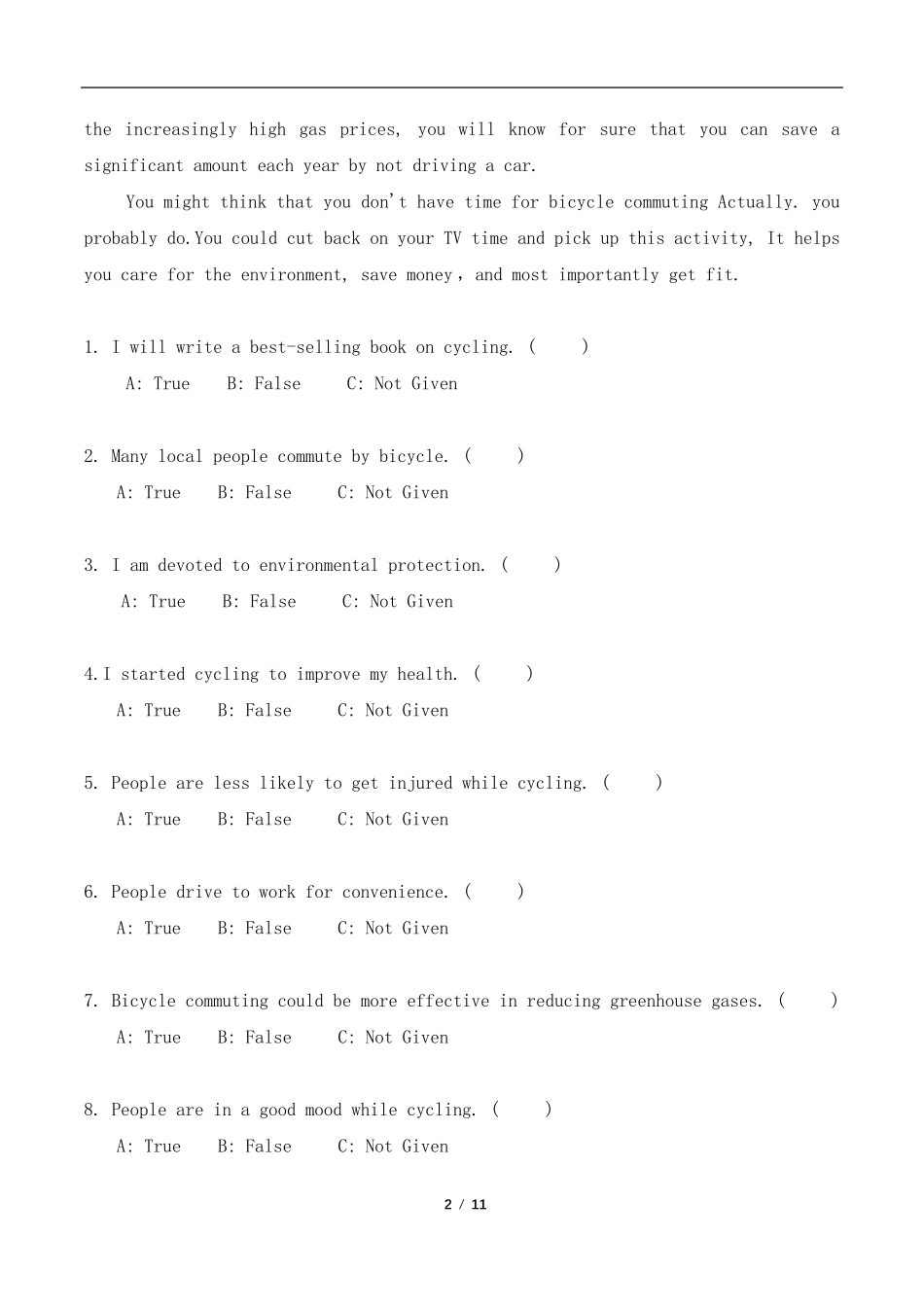 2020年8月自考英语二真题无水印配答案_第2页