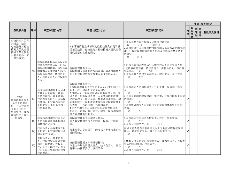 新版《检验检测机构资质认定评审准则》内部审核检查表_第3页