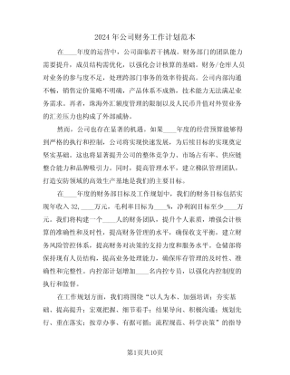2024年公司财务工作计划范本(五则)
