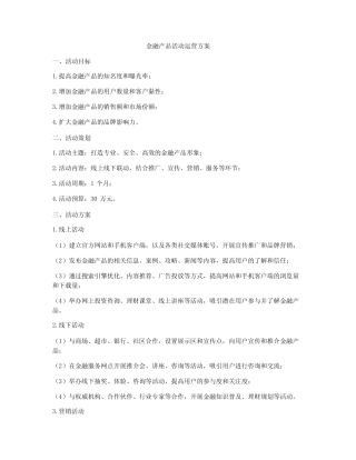 金融产品活动运营方案