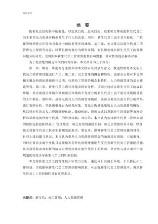 人力资源管理-新生代员工管理问题研究-论文