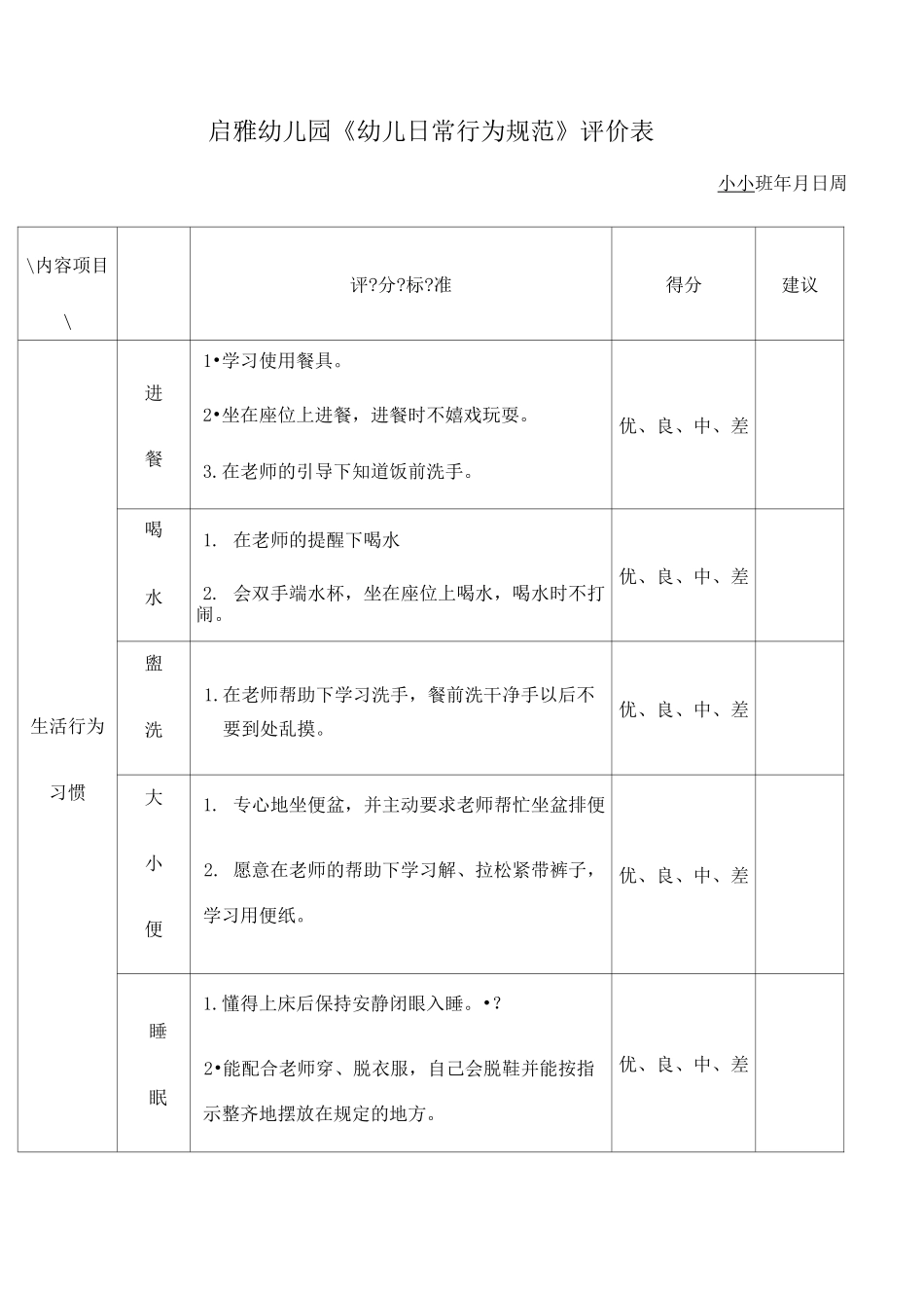 《幼儿日常行为规范》评价表_第1页