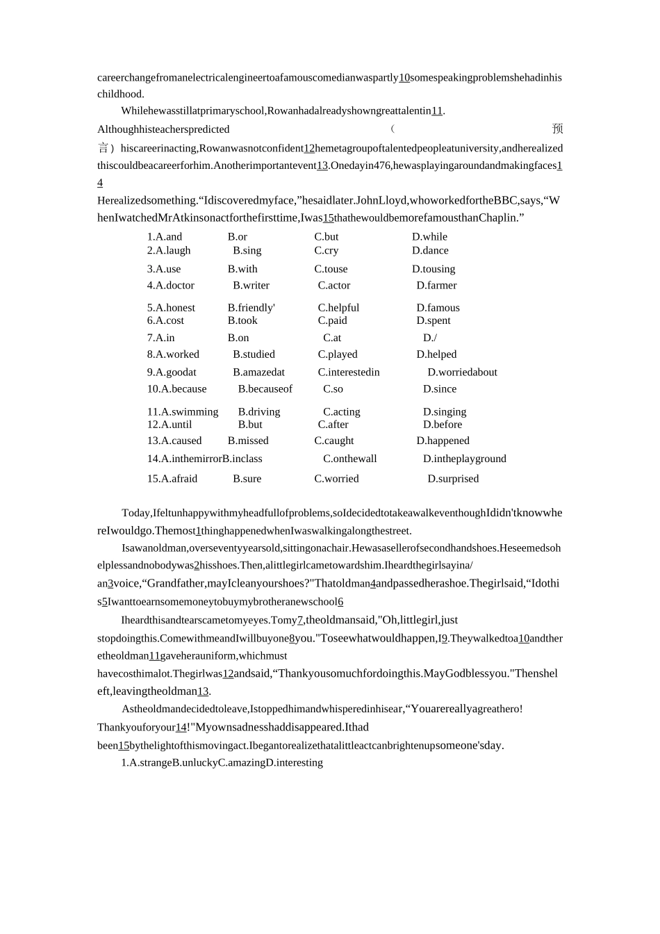 初中英语完型填空基础练习_第2页