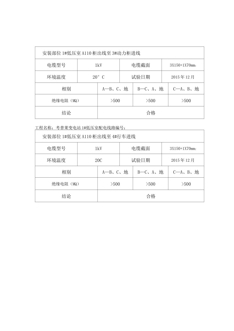 电缆试验报告低压绝缘阻值试验_第2页