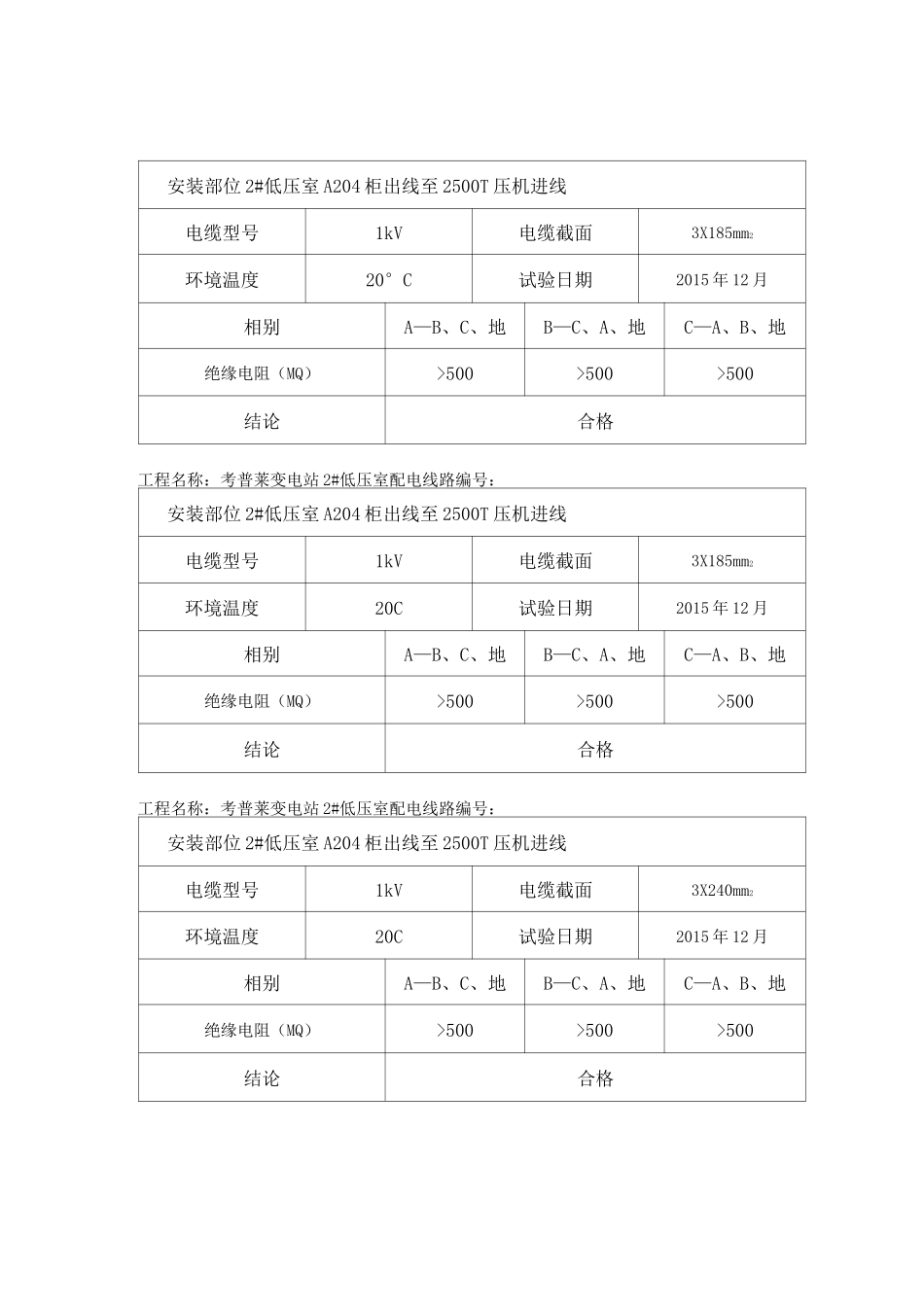 电缆试验报告低压绝缘阻值试验_第3页