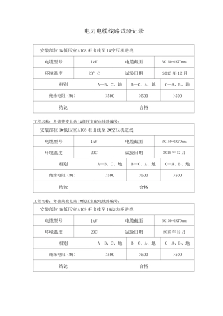 电缆试验报告低压绝缘阻值试验