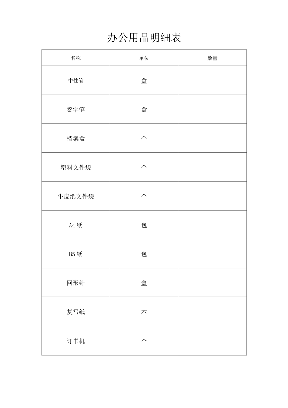 医院办公用品清单 _第1页