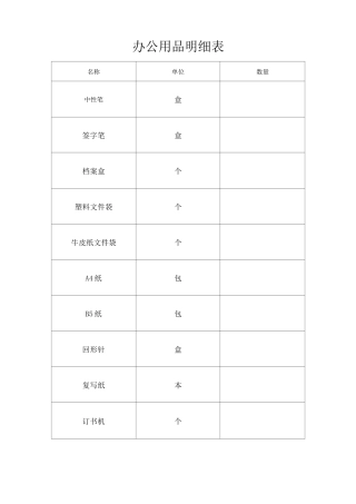 医院办公用品清单 