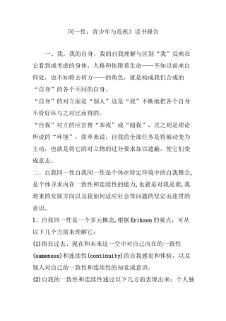 《同一性：青少年与危机》读书报告