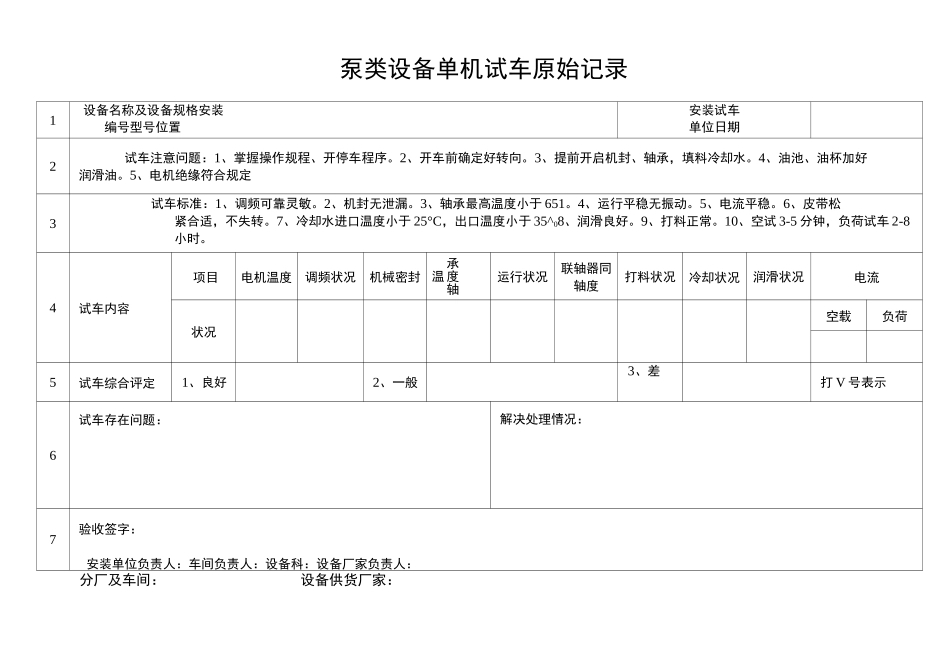 单机试车原始文本记录表_第1页