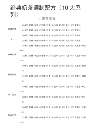 经典奶茶调制配方