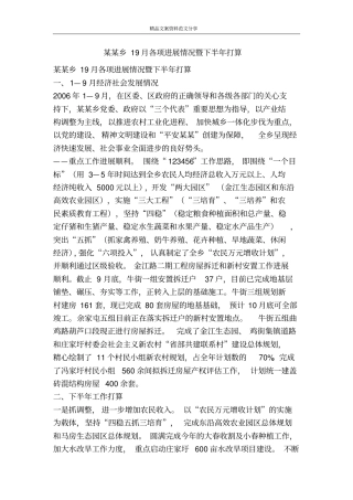 某某乡19月各项进展情况暨下半年打算-精品文案范文
