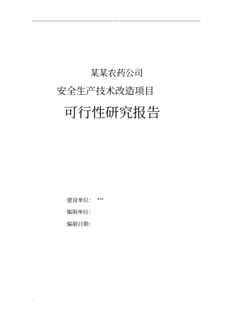 某某农药公司安全生产技术改造项目可行性研究报告