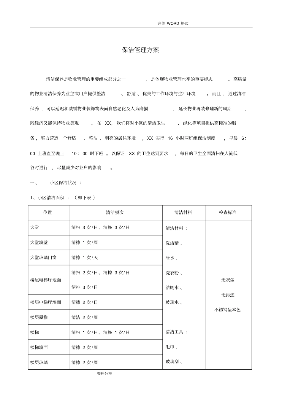 某某物业公司保洁管理实施方案_第1页