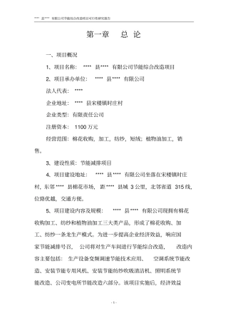 某棉业公司投资节能综合改造项目可行性研究报告资金申请报告书