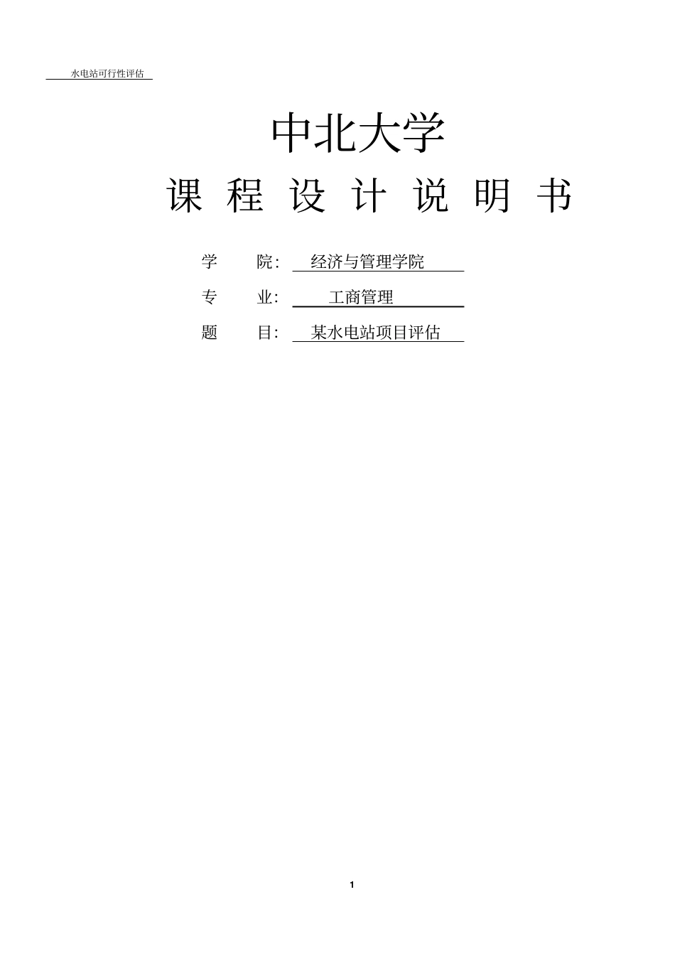 某水电站项目评价课程设计可行性研究说明书_第1页