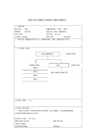 某汽车制造商包装工职位说明书