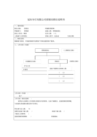 某汽车制造商营销员职位说明书