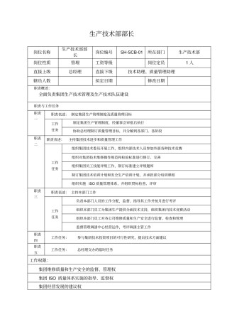 某汽车行业生产技术部部长岗位说明书