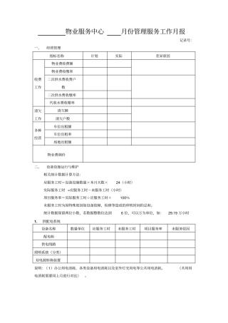 某物业公司管理服务工作月报