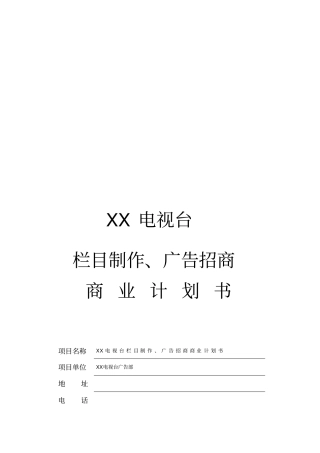 某电视台栏目制作、广告招商商业计划书