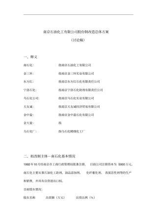 某石油化工公司股份制改造总体方案