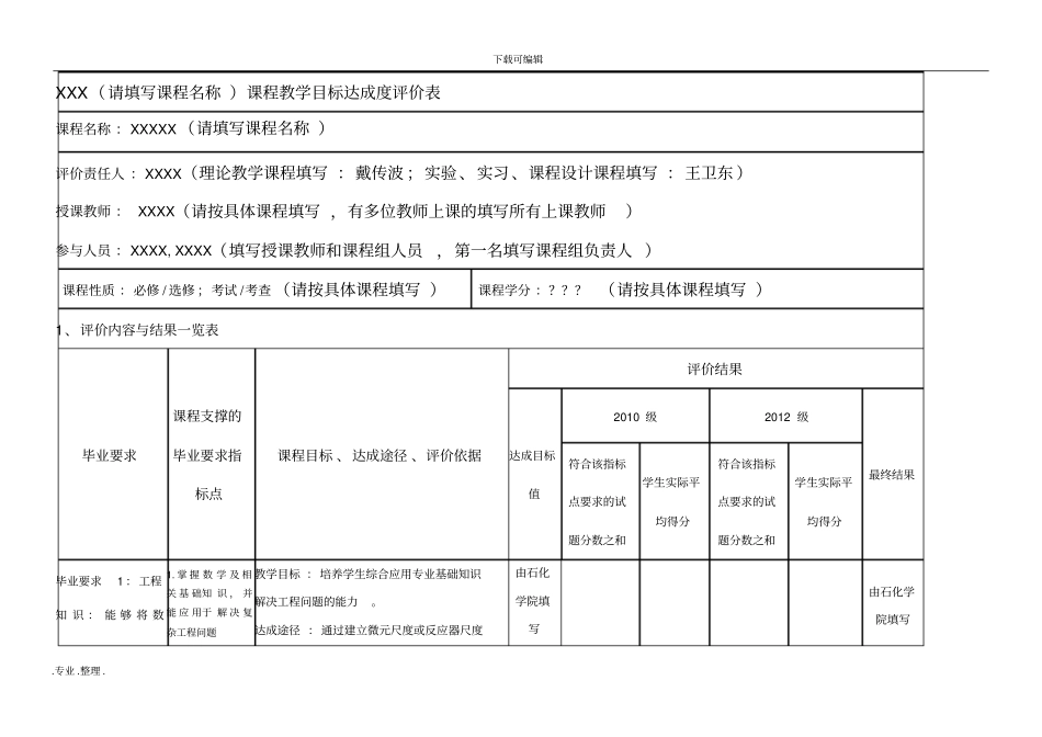 某课程教学目标达成度评价表_第1页