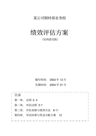 某钢材部绩效评价方案